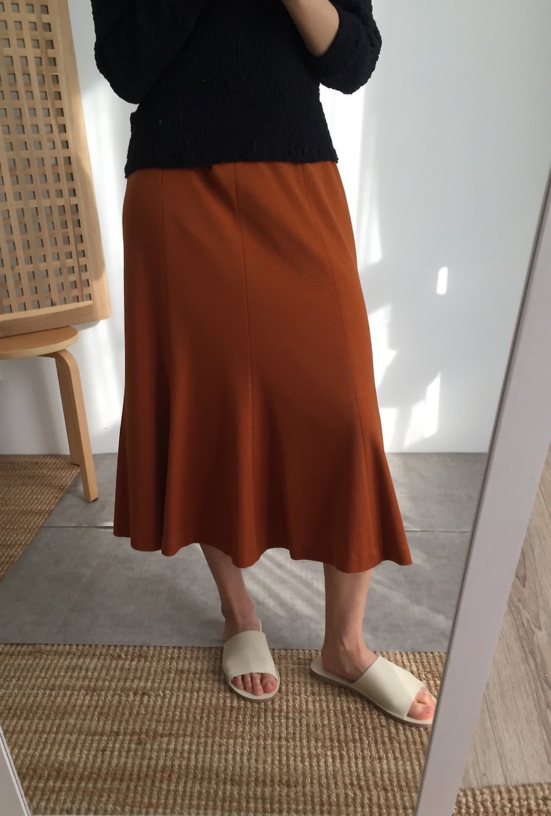 Pine Skirt 焦糖橘多片式针织喇叭裙  L号 展示品 出清 - 裙子 - 棉．麻 