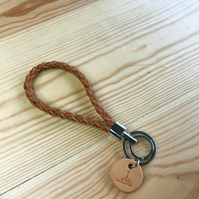 【玩皮女孩】棕色编织钥匙圈 - 钥匙链/钥匙包 - 真皮 咖啡色