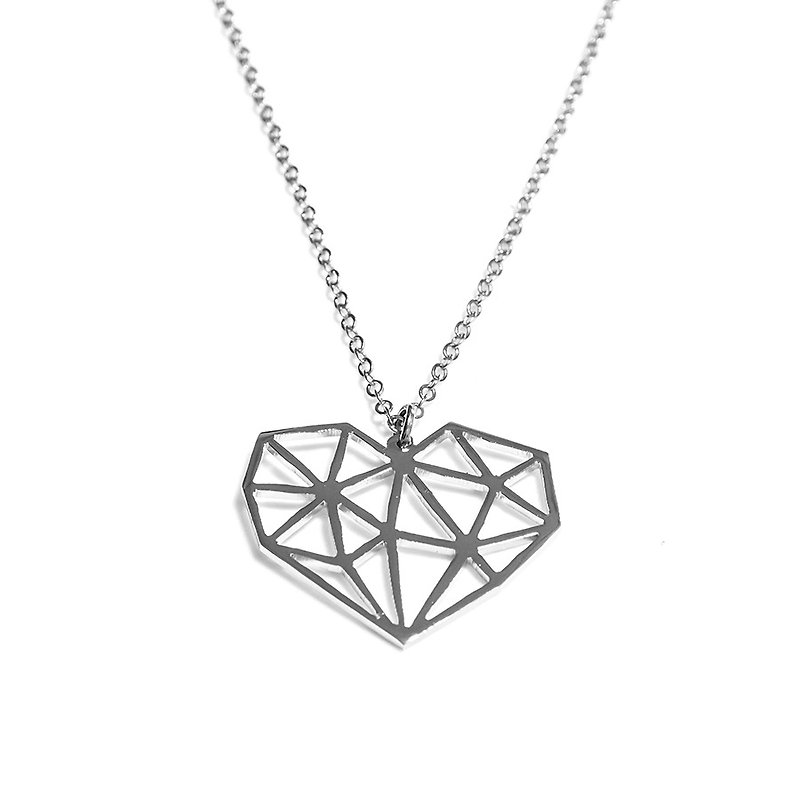 Abstract polygon heart shape pendant - 项链 - 其他金属 银色