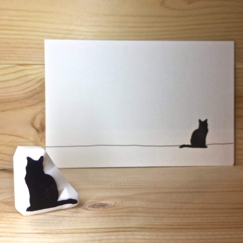 猫剪影(B款)印章连明信片 - 印章/印台 - 橡胶 白色