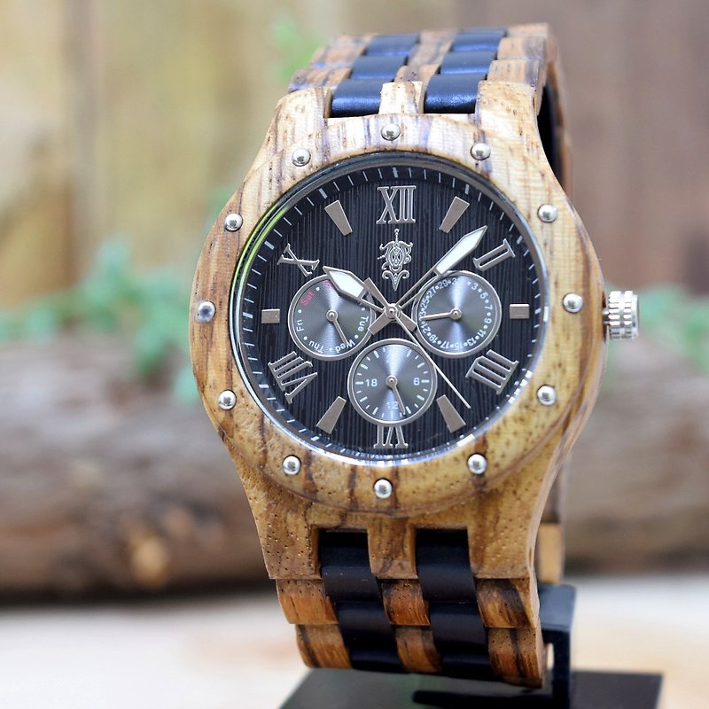 EINBAND Sand Zebra & Ebony 46mm Wooden Watch - 男表/中性表 - 木头 咖啡色
