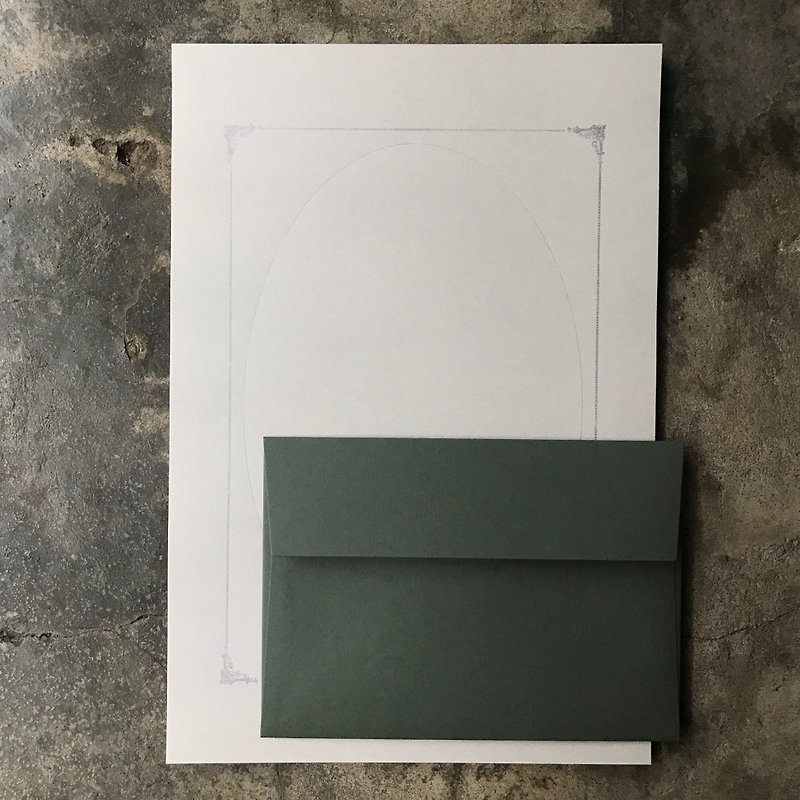 信纸组/甜蜜回忆相框/活版印刷/水泥灰信纸/墨灰绿信封 - 信封/信纸 - 纸 灰色