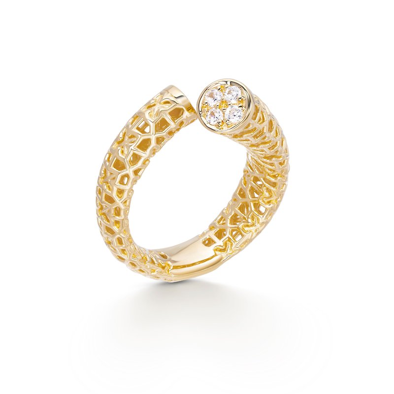 Nalikere Collection Silver Jewelry 925 Yellow Gold Plating with White Topaz - 戒指 - 宝石 银色