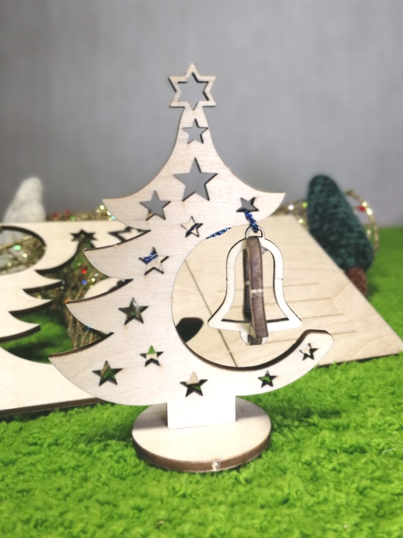 圣诞限定 圣诞树与铃铛木圣诞卡 圣诞礼物 (新款圆角) - 卡片/明信片 - 木头 咖啡色