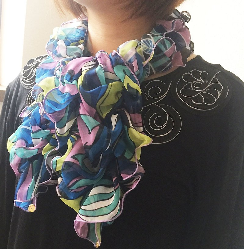 Ballett 京都 Kyoto エスニックプリントのシャーリングスカーフ ソフトなシフォン生地使用 - 丝巾 - 其他材质 蓝色