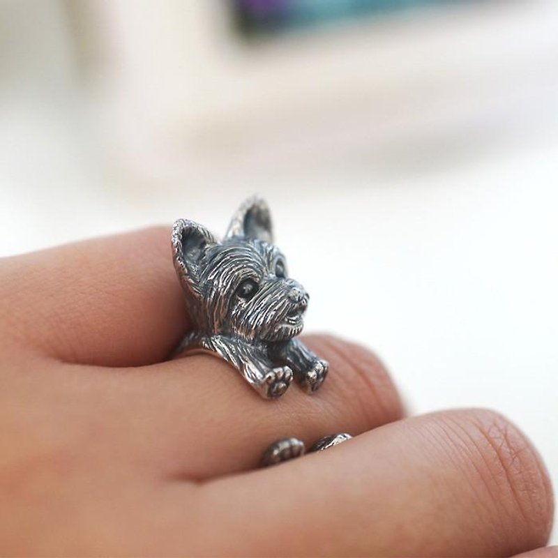 犬リング ヨークシャテリア ヨーキー - 戒指 - 其他金属 银色