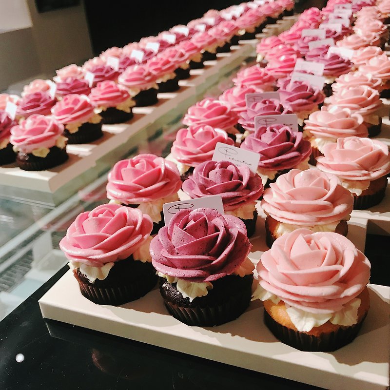 Felicitas Pâtissérie 覆盆子玫瑰花型杯子蛋糕3入装2组 - 其他 - 新鲜食材 粉红色