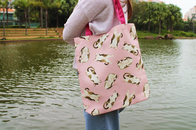 猫猫 小猫  帆布托特包 手提包 帆布包 侧背包 杂物包 - 手提包/手提袋 - 棉．麻 粉红色