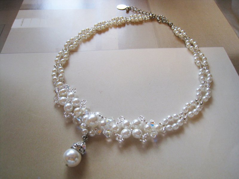 丝质珍珠与水晶项圈 / PJR / 白色新娘* - 项链 - 珍珠 白色