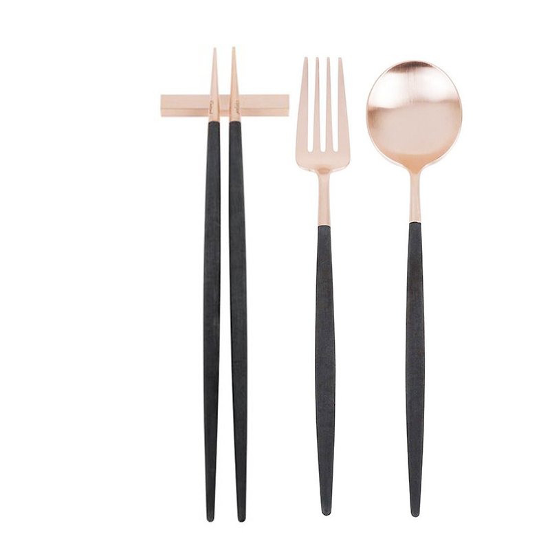 葡萄牙Cutipol GOA黑玫瑰金新主餐三件组(叉匙筷) - 餐刀/叉/匙组合 - 不锈钢 黑色