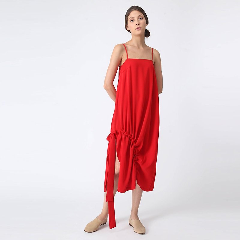 大红色宽松细带连身长裙 - 洋装/连衣裙 - 聚酯纤维 红色