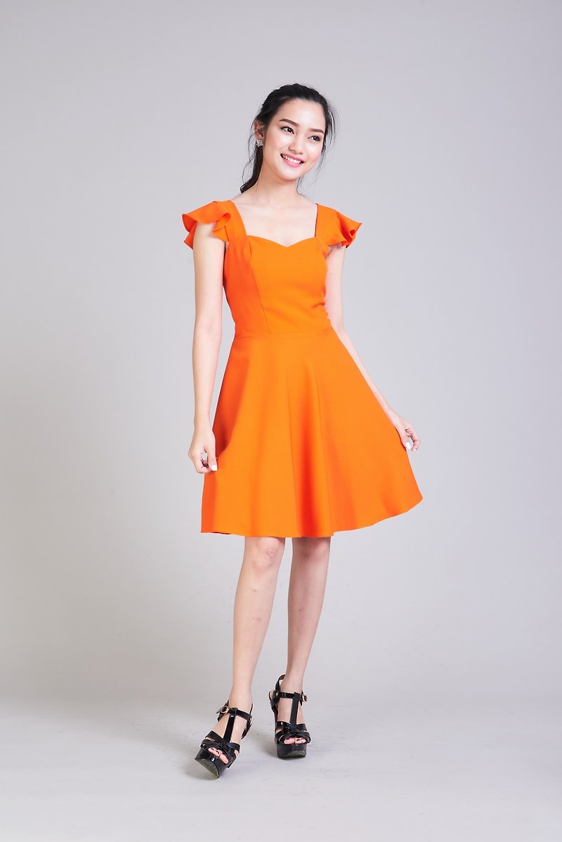 Orange Dress Vintage Dress Party Dress Prom Dress Ruffle Strap Dress Prom Dress - 洋装/连衣裙 - 其他材质 橘色