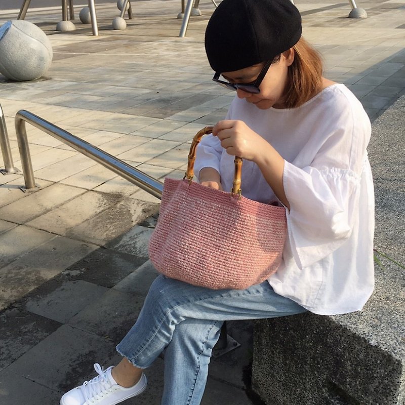 樱花包 - L尺寸 - 手提包/手提袋 - 棉．麻 粉红色