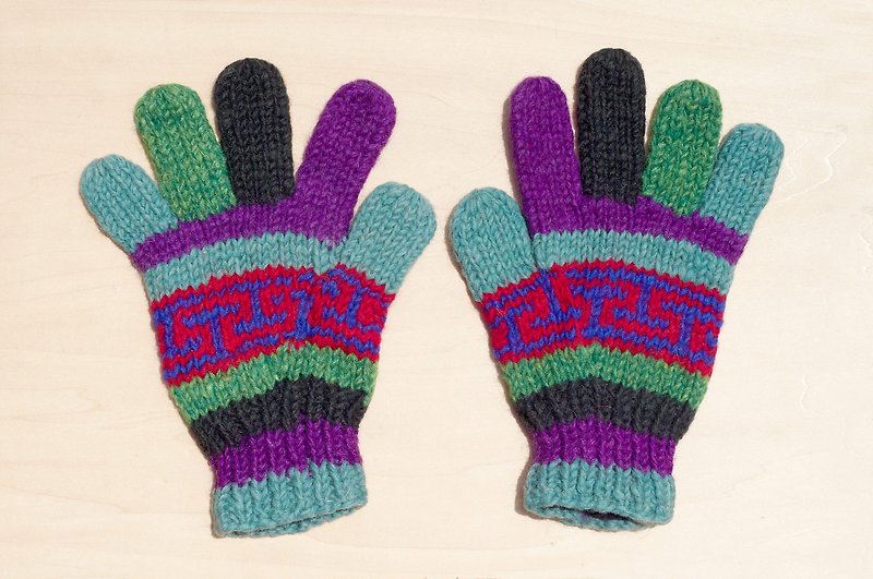 圣诞节礼物 手工限量针织纯羊毛保暖手套 / 针织手套 / 全指手套- 紫色民族风海洋图腾 - 手套 - 羊毛 多色