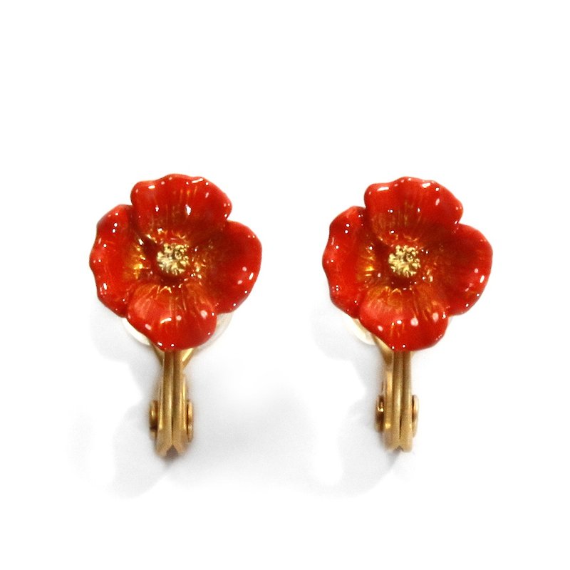 Poppy earring　/ ポピーイヤリングEA084 - 耳环/耳夹 - 其他金属 橘色
