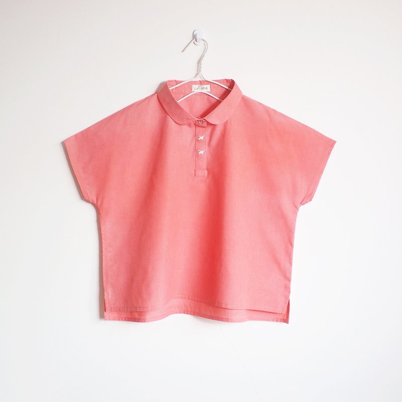embroidered cat button blouse : pink - 女装上衣 - 棉．麻 粉红色