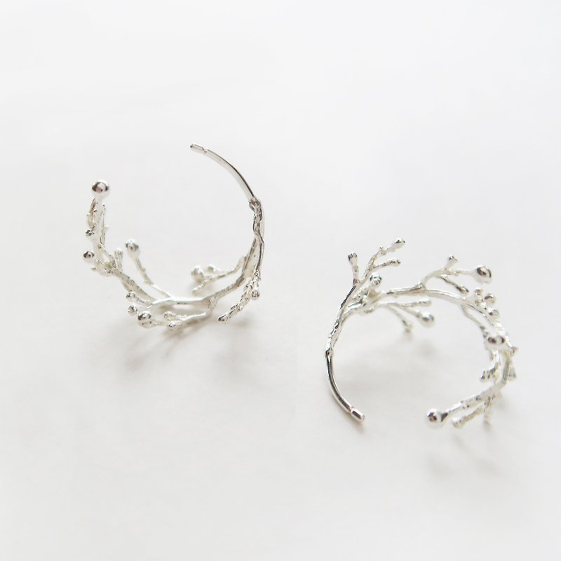 森林系 925纯银   幸运礼 枝芽 耳环 一对 免费送礼包装 - 耳环/耳夹 - 纯银 银色