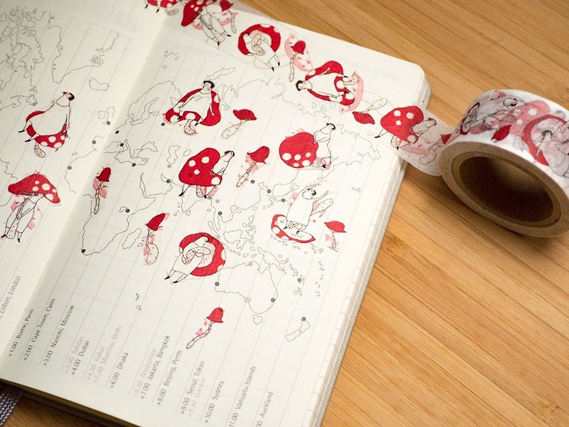 和纸胶带-蘑菇菇 | 日本制-女孩贴纸纸胶带-手帐胶带 | dodolulu - 纸胶带 - 纸 红色