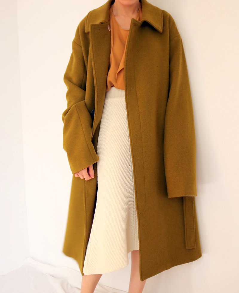 Seoul Coat 芥末棕绿中性风衣式羊毛大衣(可订做其他颜色) - 女装休闲/机能外套 - 羊毛 