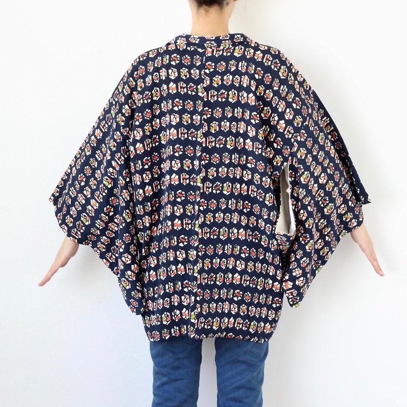 Japanese silk haori, kimono jacket, authentic kimono, Japanese vintage /3576 - 女装休闲/机能外套 - 丝．绢 蓝色
