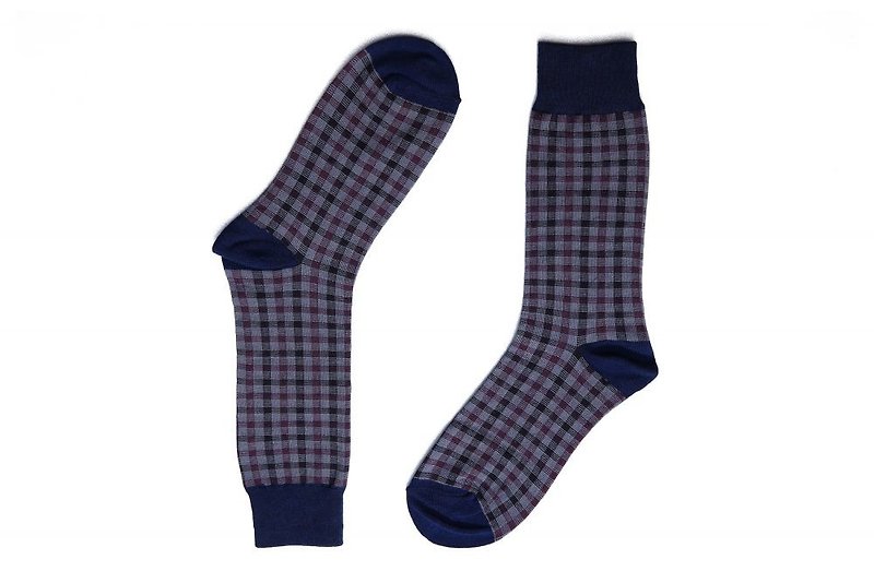 林果良品 格纹绅士袜 靛蓝 - 绅士袜 - 棉．麻 蓝色