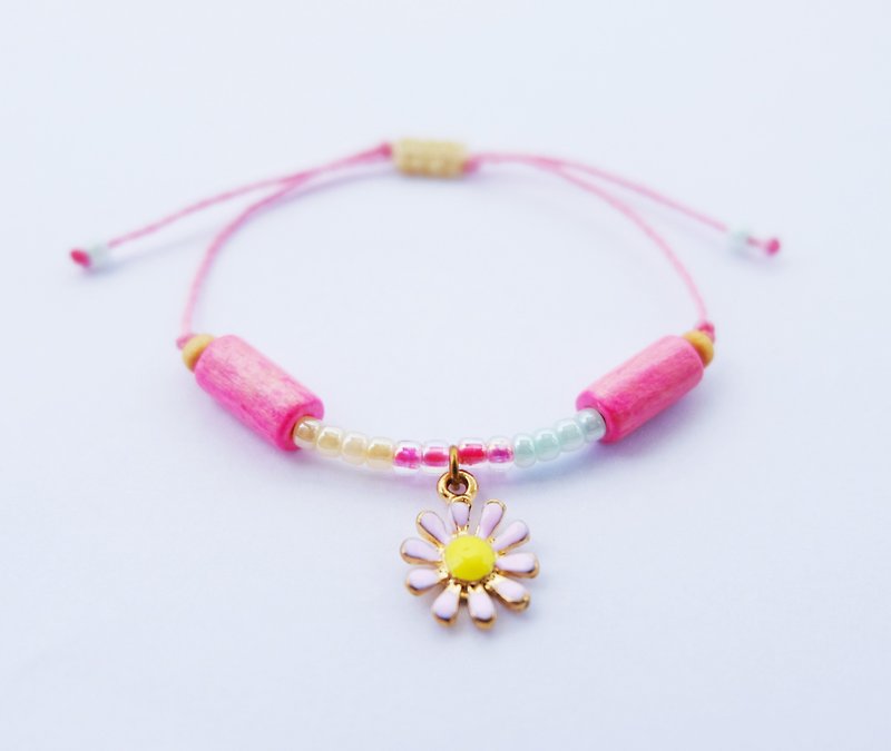 Pink yellow flower string bracelet - 手链/手环 - 其他材质 粉红色
