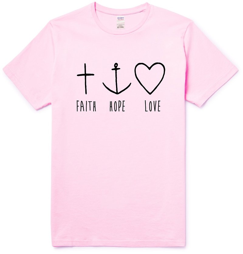 Faith Hope Love短袖T恤 浅粉红色 信仰 希望 爱 宗教 十字 教堂 基督 耶稣 上帝 【现货】 - 男装上衣/T 恤 - 棉．麻 粉红色