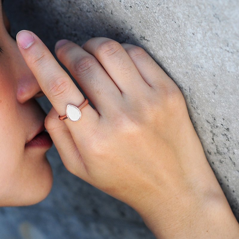 白水泥水滴银指环/戒指(玫瑰金) | 几何系列 - 戒指 - 水泥 白色