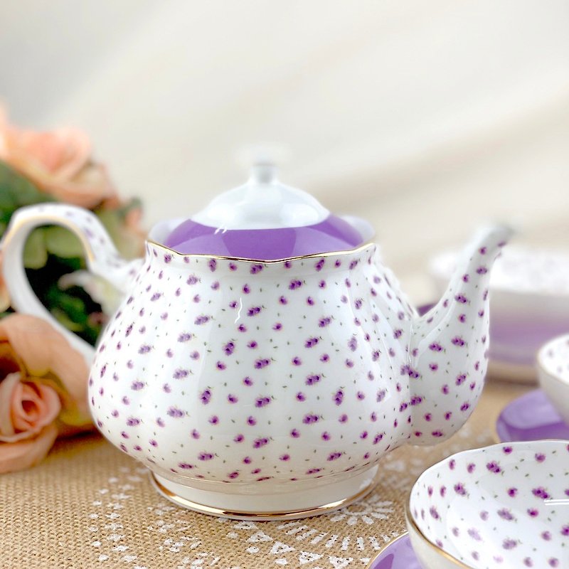 英式骨瓷下午茶12件套件组-紫碎花 - 咖啡壶/周边 - 瓷 白色