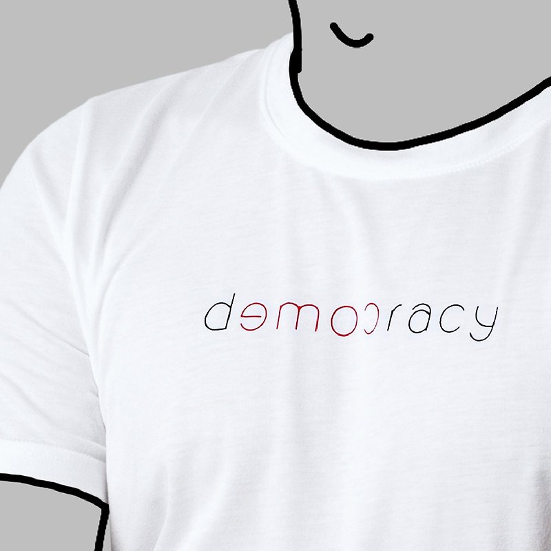 白-Democracy Come 民主到来 / 100%纯棉T -送系列笔记本1本 - 中性连帽卫衣/T 恤 - 棉．麻 白色