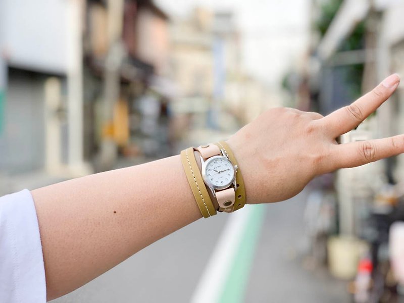 ROLL　自然派アースカラーのオリーブカーキ　ロールアップ腕時計　ブレスレット感覚で　RUW-OOWW-W - 女表 - 真皮 绿色