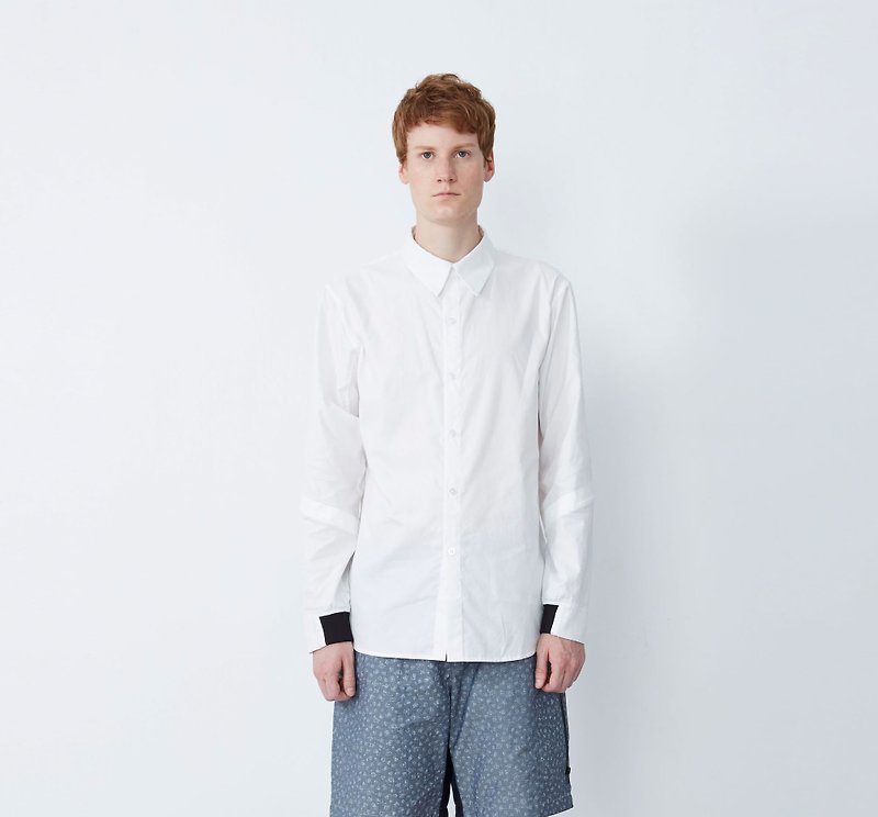 小动作 - 透气拼接机能衬衫-白 - 男装衬衫 - 其他材质 白色