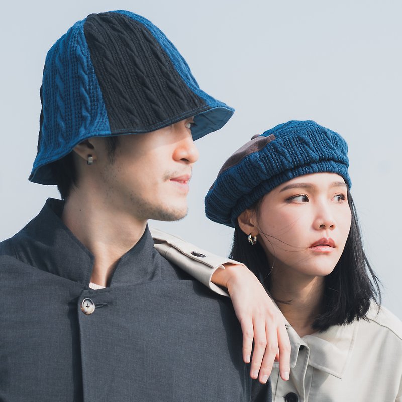 【STARDU】黑拼蓝麻花太阳帽 | 男女通用 - 帽子 - 其他材质 