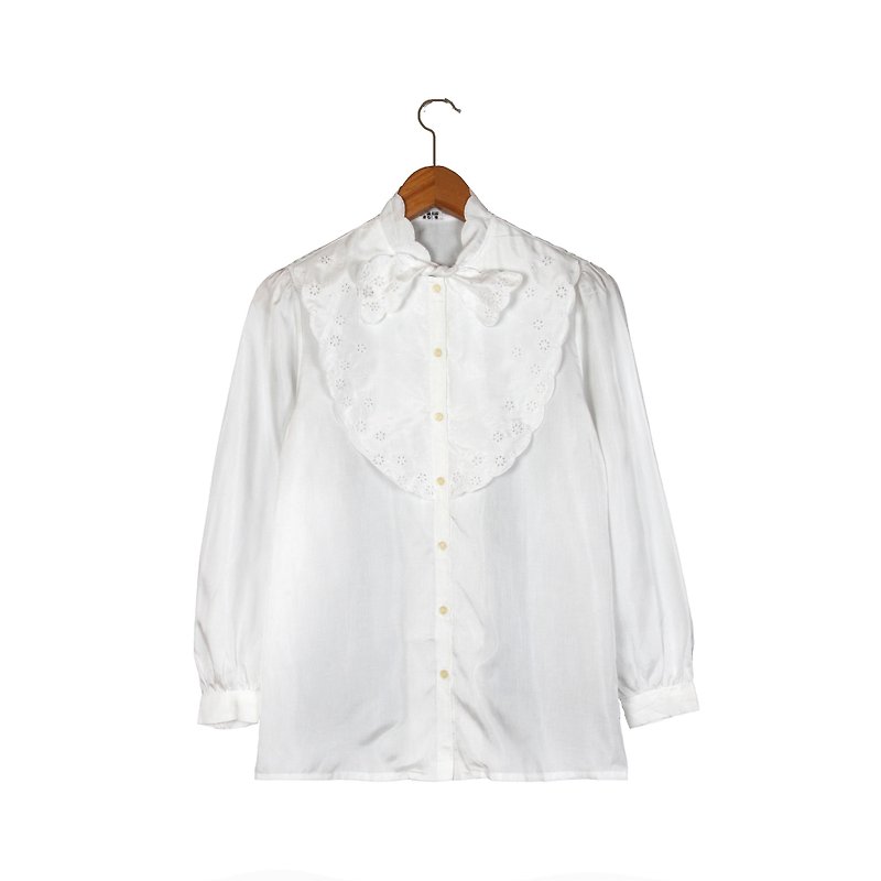 【蛋植物古着】纯白蕾丝古着衬衫WS15 - 女装衬衫 - 聚酯纤维 白色