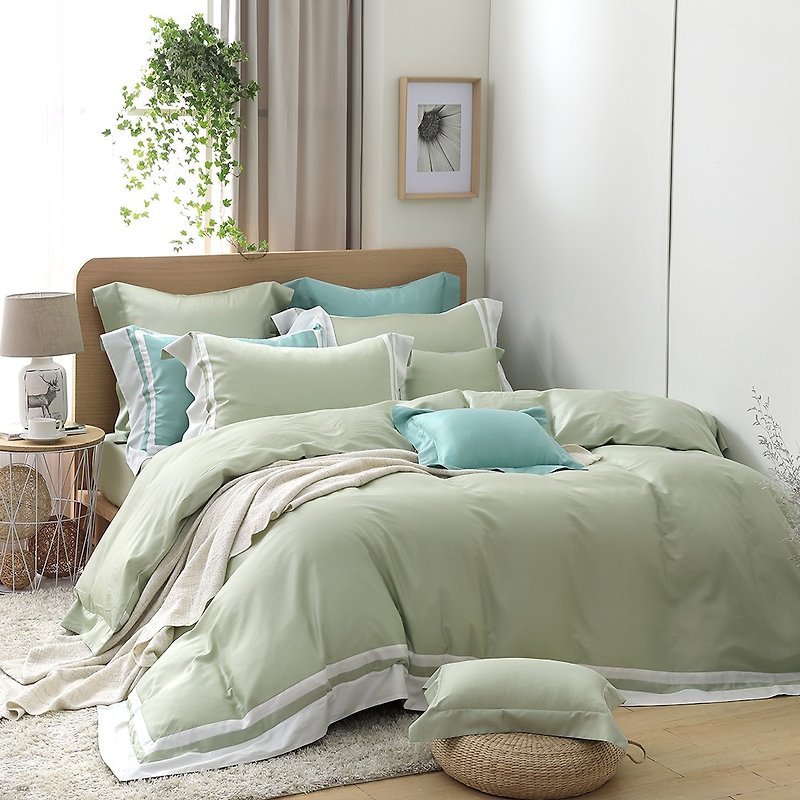 (特大尺寸)筑梦原色调-粉漾绿60棉多层设计款床包四件组 - 寝具 - 棉．麻 绿色