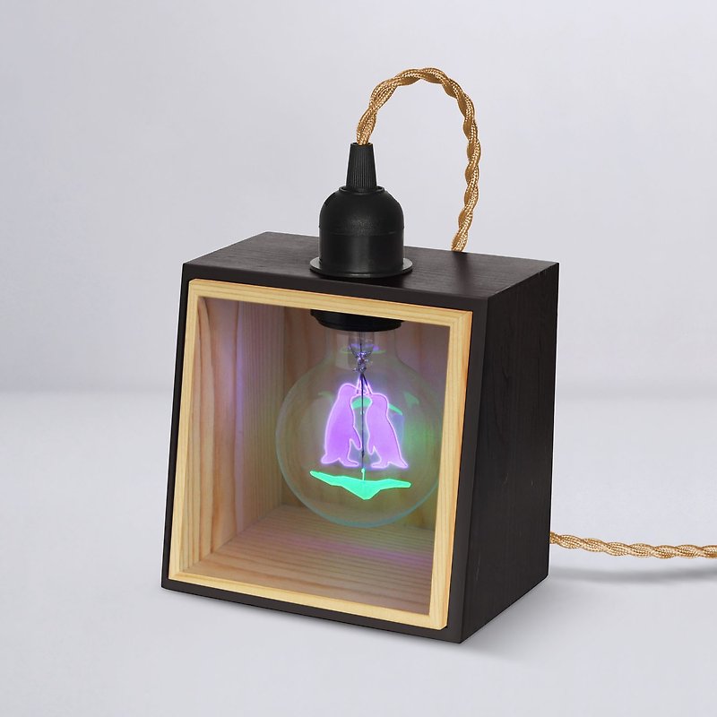 方形木制小夜灯 - 含1 个 企鹅灯泡 Edison-Style 爱迪生灯泡 - 灯具/灯饰 - 木头 黑色