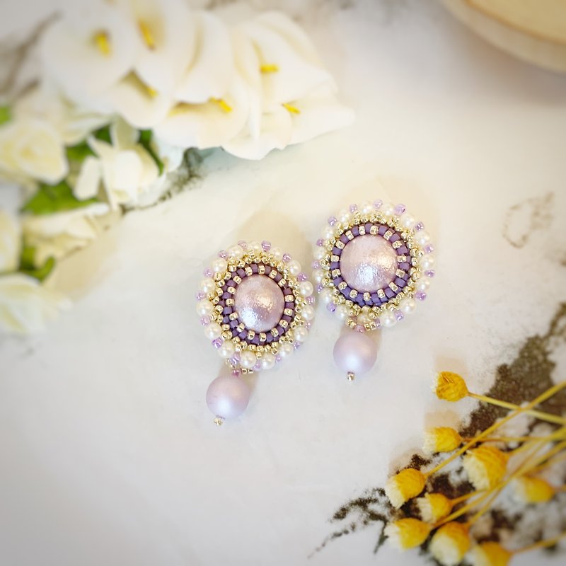 RAVA - 迷人的浅紫色吊式串珠耳环 - 耳环/耳夹 - 其他材质 银色