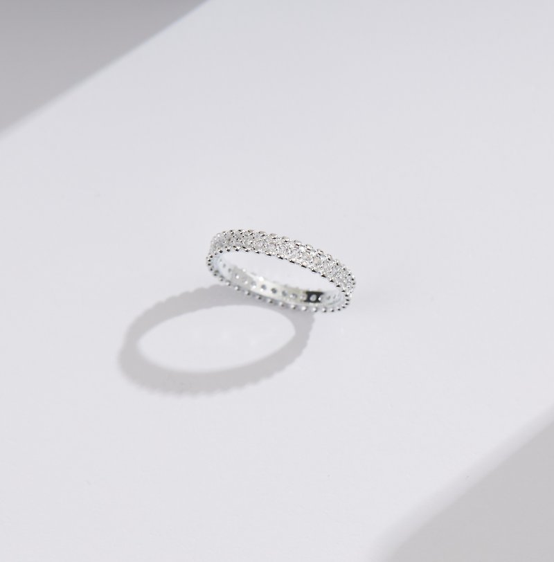 【Gift box】925 Sterling Silver CZ Dot Diamond Ring - 戒指 - 纯银 银色