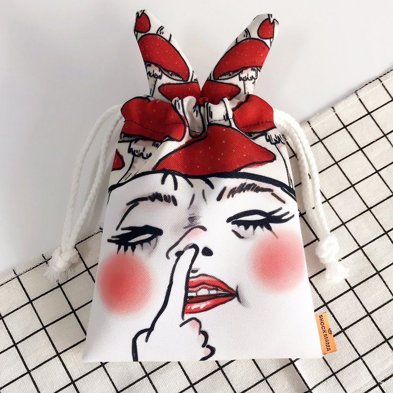 造型束口袋 猪鼻女 - 化妆包/杂物包 - 聚酯纤维 红色