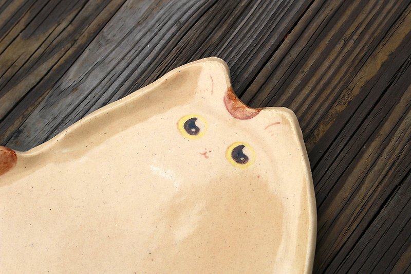 手绘猫陶皿-早餐之猫 - 盘子/餐盘/盘架 - 陶 橘色