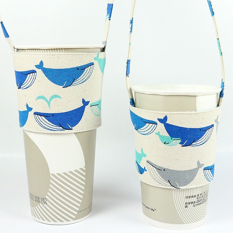 饮料杯套 环保杯套 提袋- 鲸鱼(米) - 随行杯提袋/水壶袋 - 棉．麻 白色