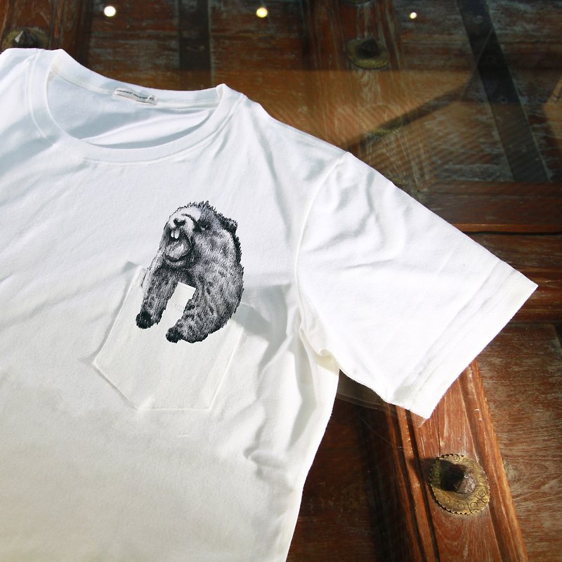 【口袋动物园】土拨鼠 (女性有腰身版) - 女装 T 恤 - 棉．麻 白色