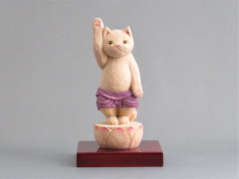 木彫り　誕生猫仏　猫仏1908 - 摆饰 - 木头 紫色
