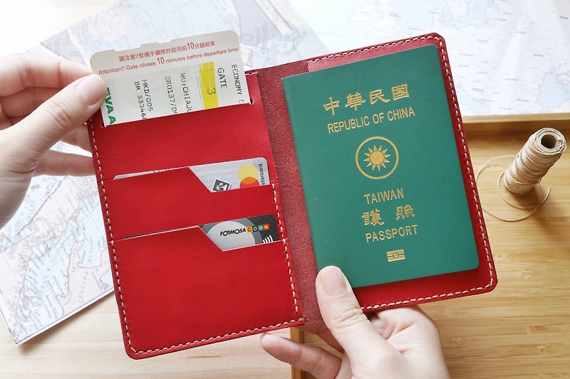 护照套 意大利牛皮手作 酒红色 多色可选 免费刻字与包装 - 护照夹/护照套 - 真皮 红色