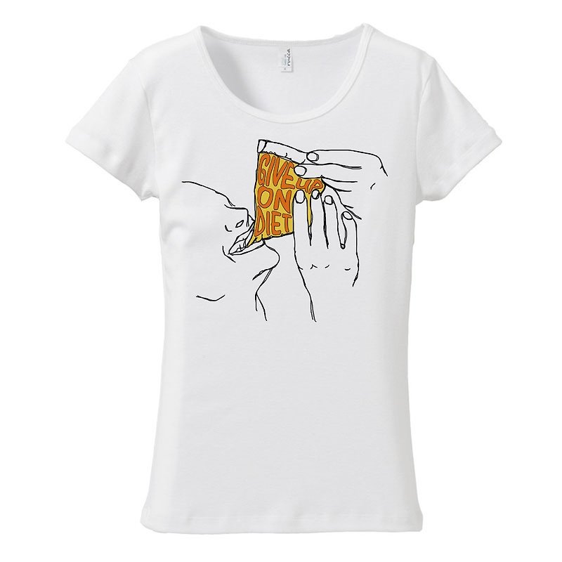 レディースTシャツ / Give up on diet - 女装 T 恤 - 棉．麻 白色