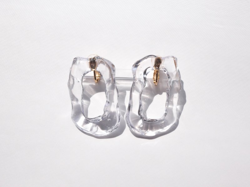 melt ice square (clear) - 耳环/耳夹 - 树脂 透明