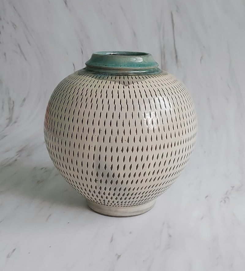 早 期 日 本 手 工 • 小 石 原 烧 • 球 形 冰 裂 纹 陶 瓷 - 花瓶/陶器 - 陶 