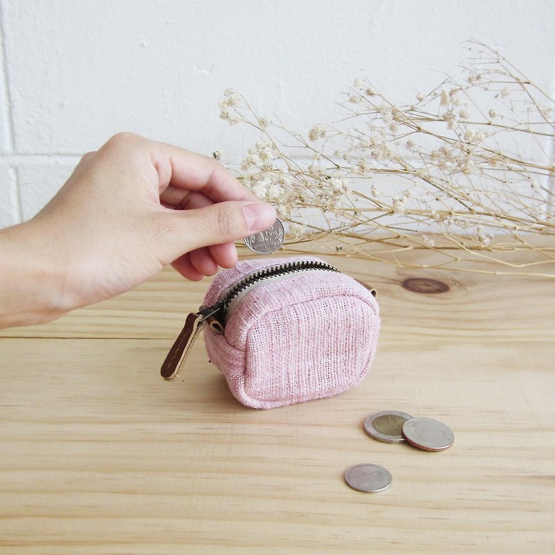 手工棉制胖胖小零钱包-天然植物染-粉红色 - 零钱包 - 棉．麻 粉红色