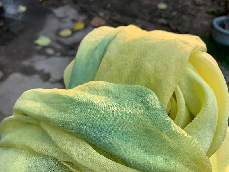 福木栀子蓝染植物染蚕丝巾   (春天清晨的阳光) - 丝巾 - 丝．绢 黄色