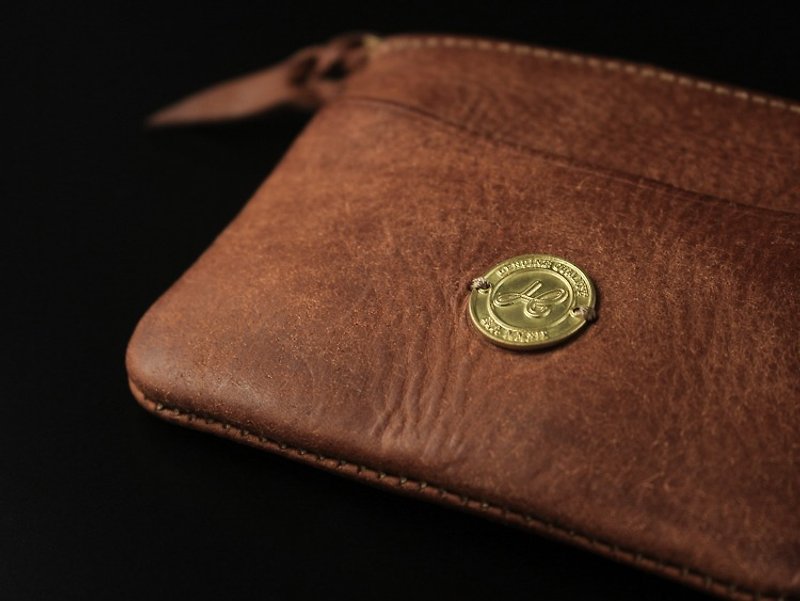 Coin Case 皮革零钱包 - 橘褐色 - 零钱包 - 真皮 多色